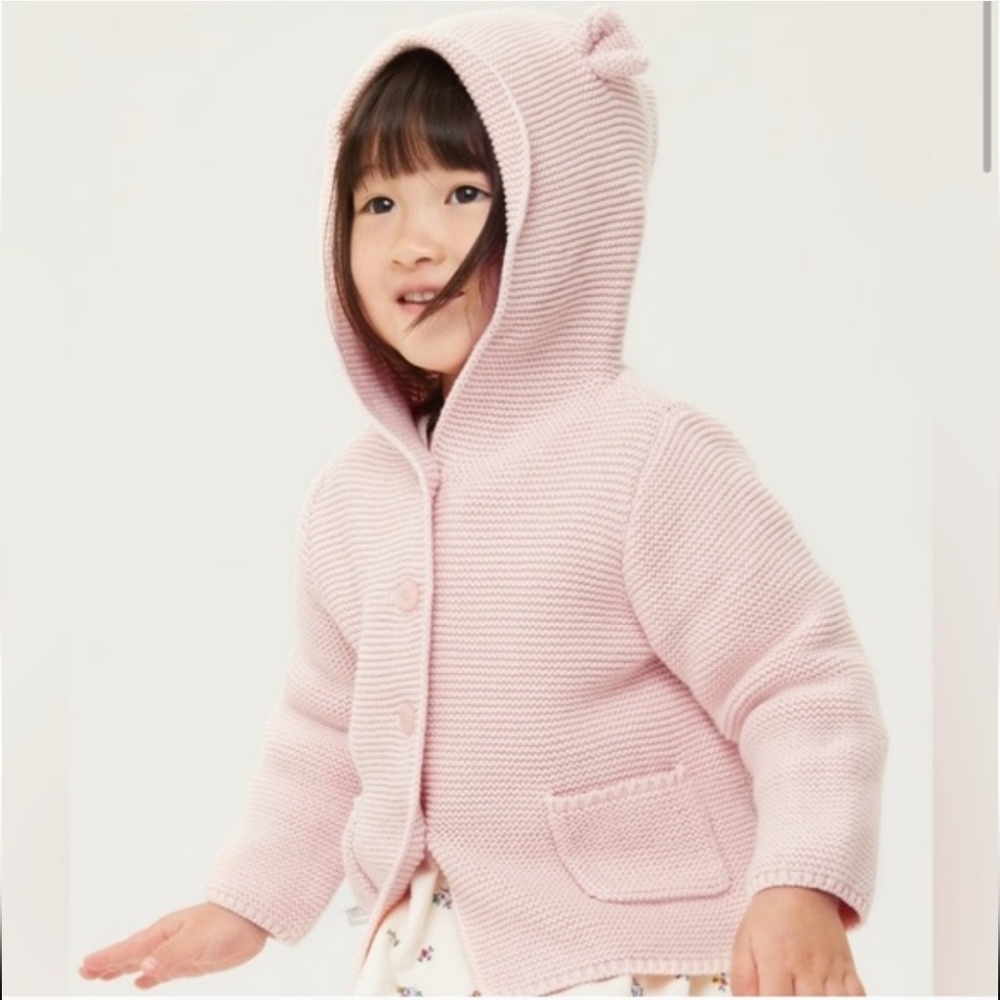 GAP Pink Baby Bear Ears Cardigan Knit Sweater Button-Up